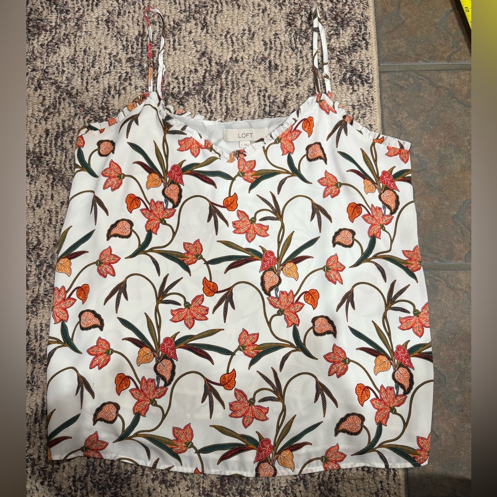 LOFT Floral Tank Top - White and Orange